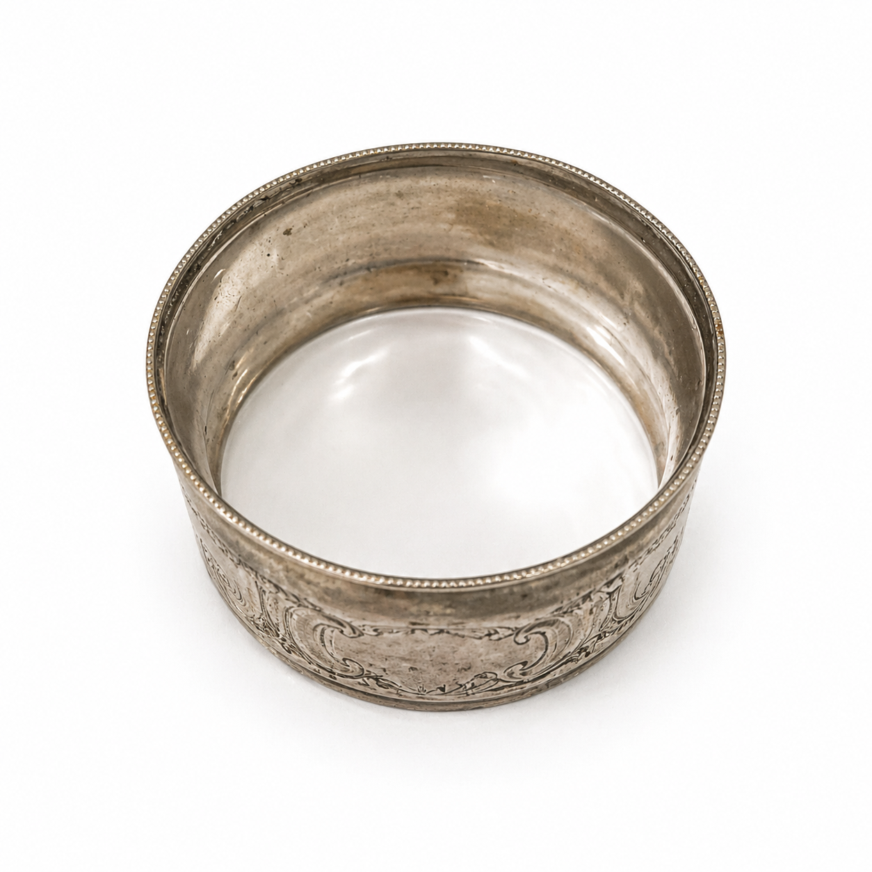 Vintage Silver Plate Napkin Ring with Engraved Scrollwork Details