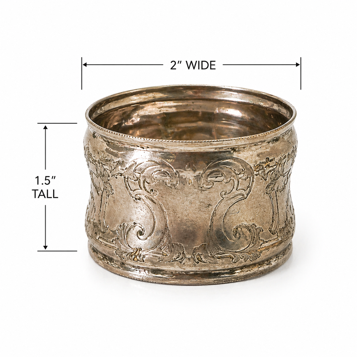 Vintage Silver Plate Napkin Ring with Engraved Scrollwork Details