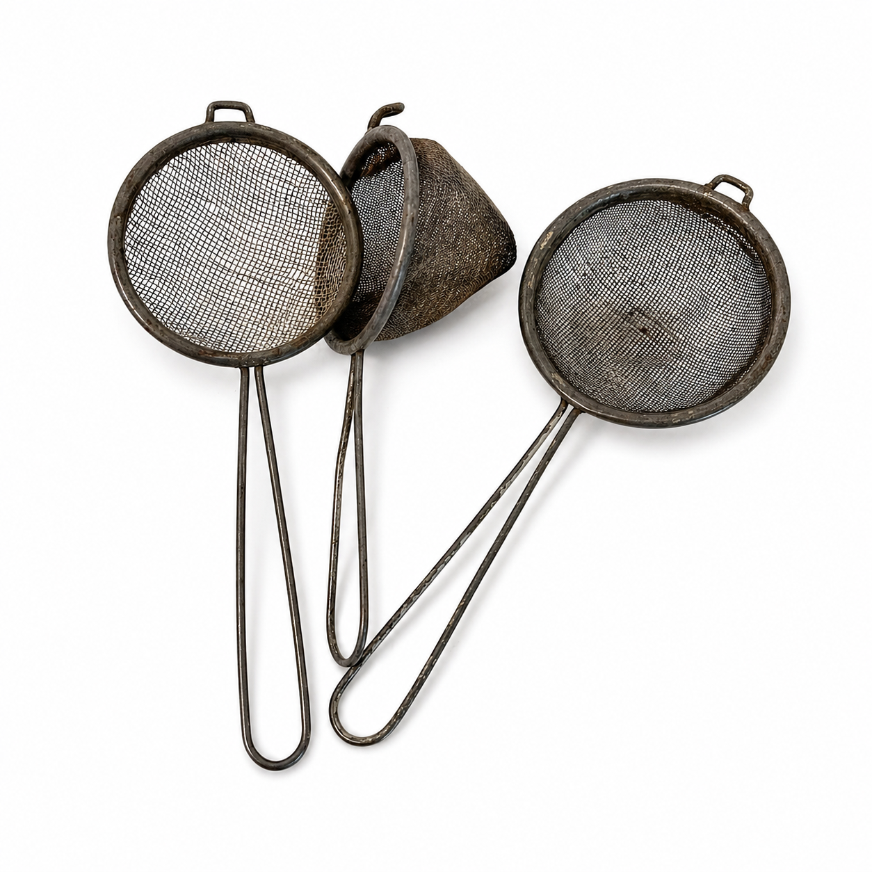 Vintage Metal Mesh Strainers - Set of 3 Rustic Kitchen Sieves