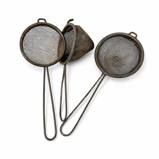 Vintage Metal Mesh Strainers - Set of 3 Rustic Kitchen Sieves