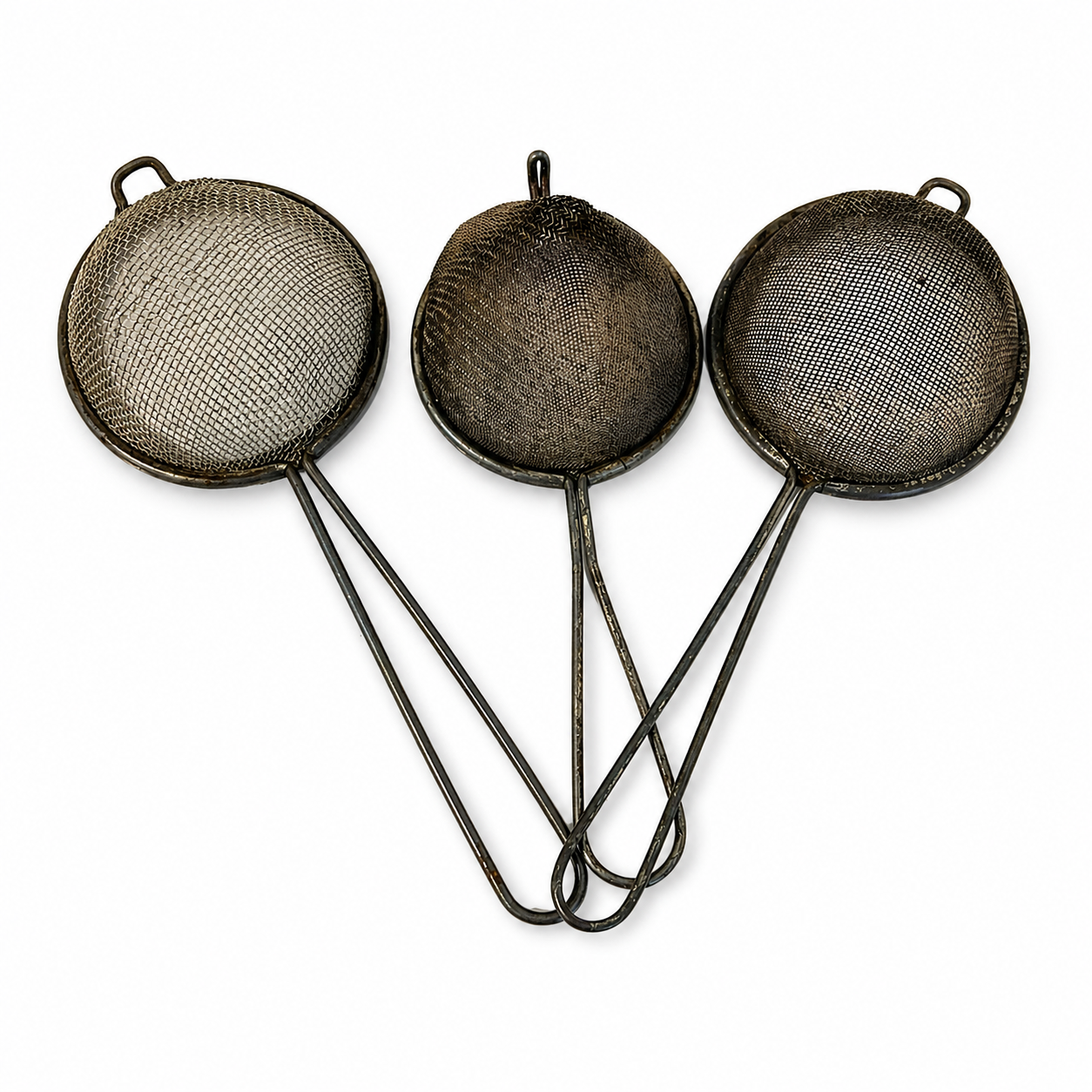Vintage Metal Mesh Strainers - Set of 3 Rustic Kitchen Sieves