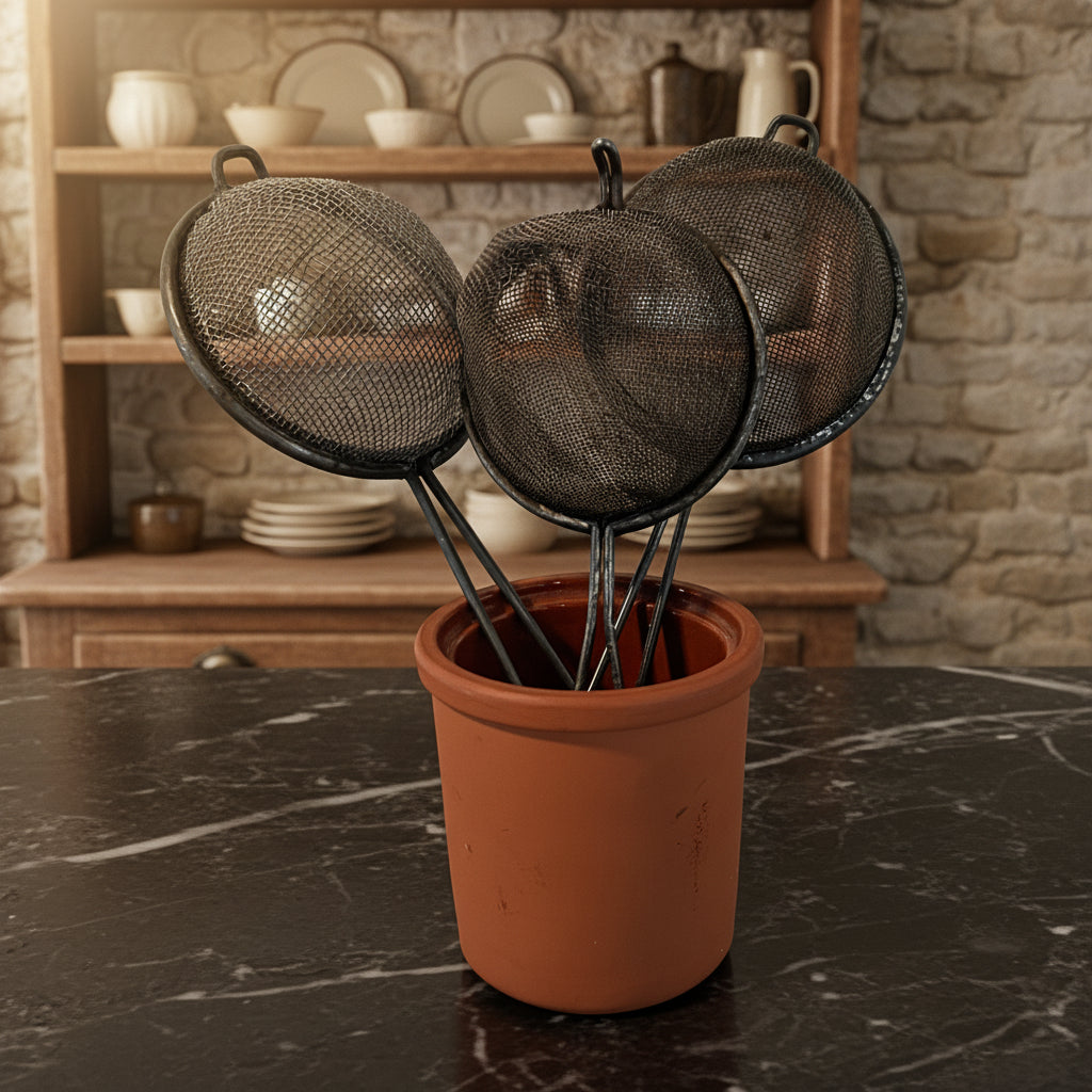 Vintage Metal Mesh Strainers - Set of 3 Rustic Kitchen Sieves