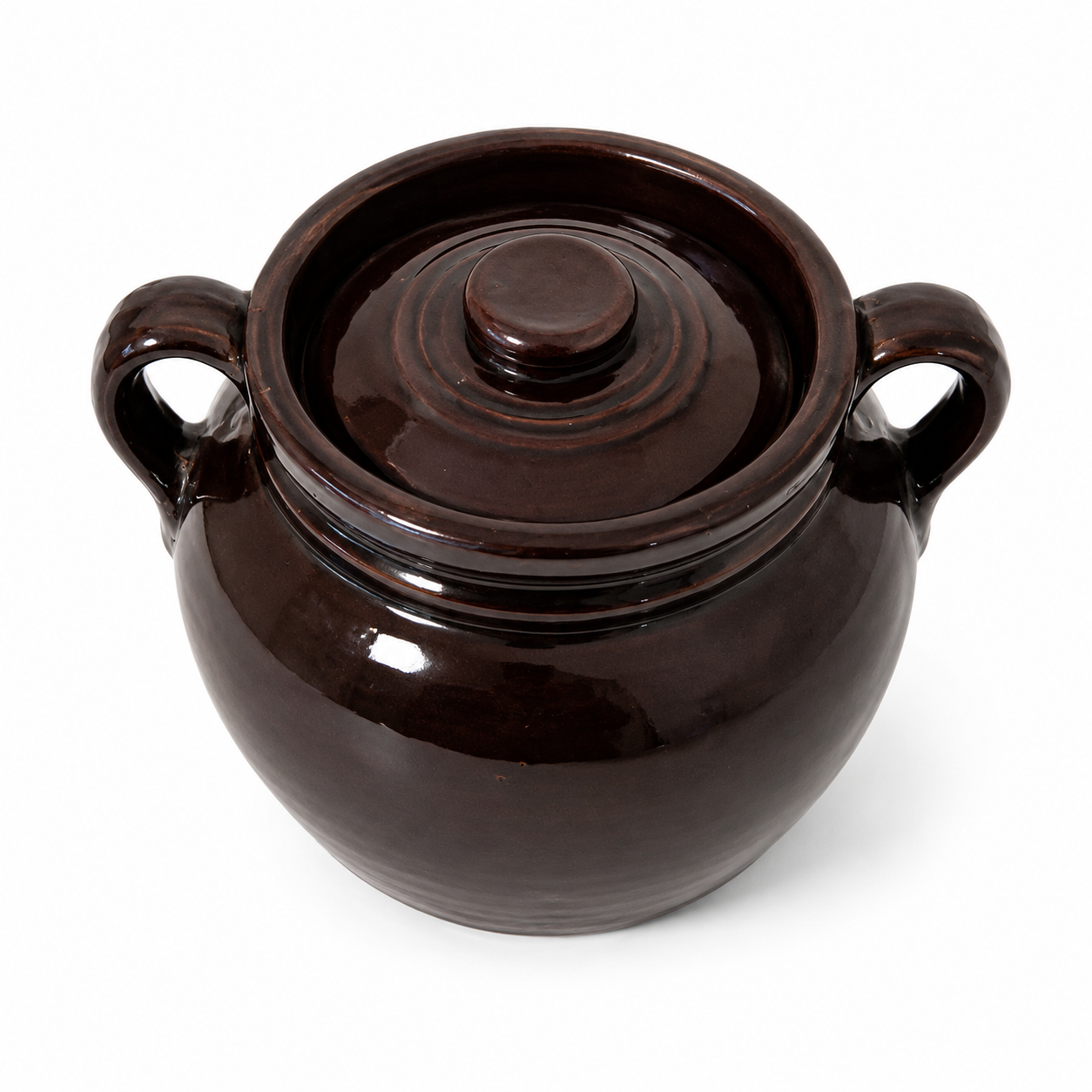 Vintage Brown Stoneware Bean Pot with Lid - USA Rustic Pottery Crock