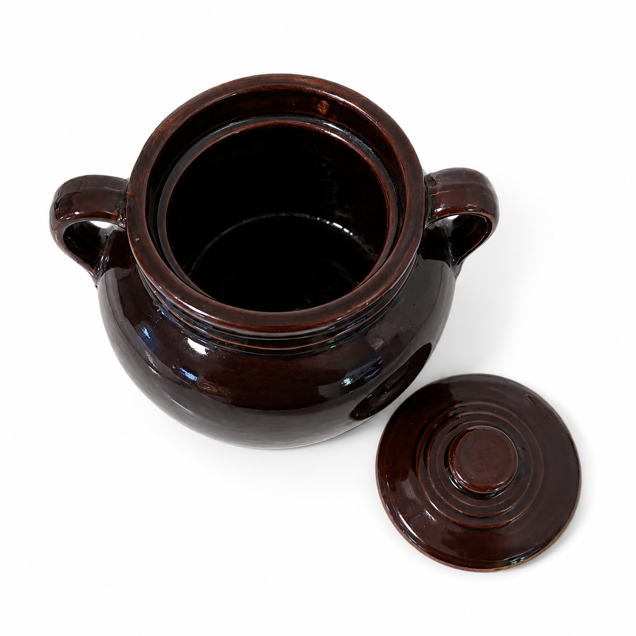 Vintage Brown Stoneware Bean Pot with Lid - USA Rustic Pottery Crock