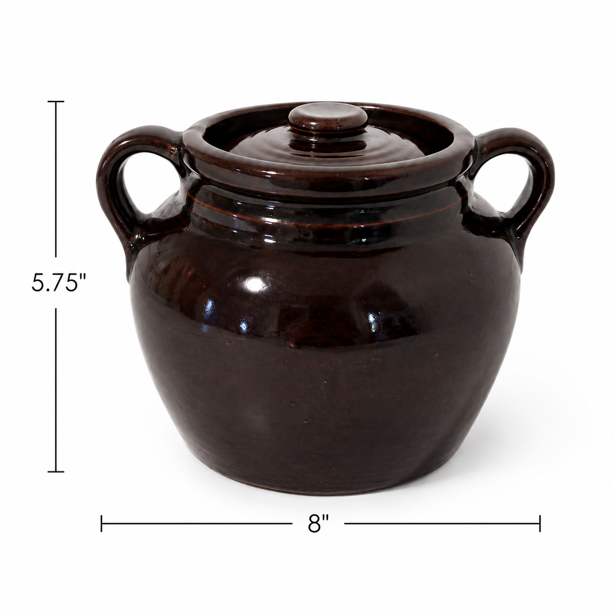 Vintage Brown Stoneware Bean Pot with Lid - USA Rustic Pottery Crock