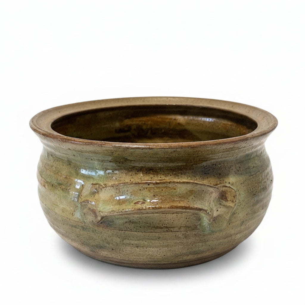 1970s Studio Pottery Bowl Signed Wheel Thrown Clay Bowl with Handles