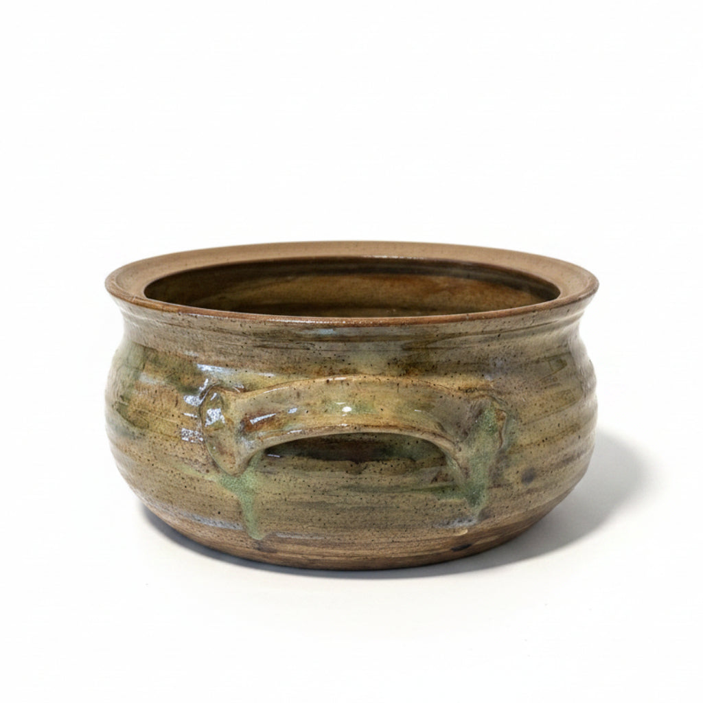1970s Studio Pottery Bowl Signed Wheel Thrown Clay Bowl with Handles