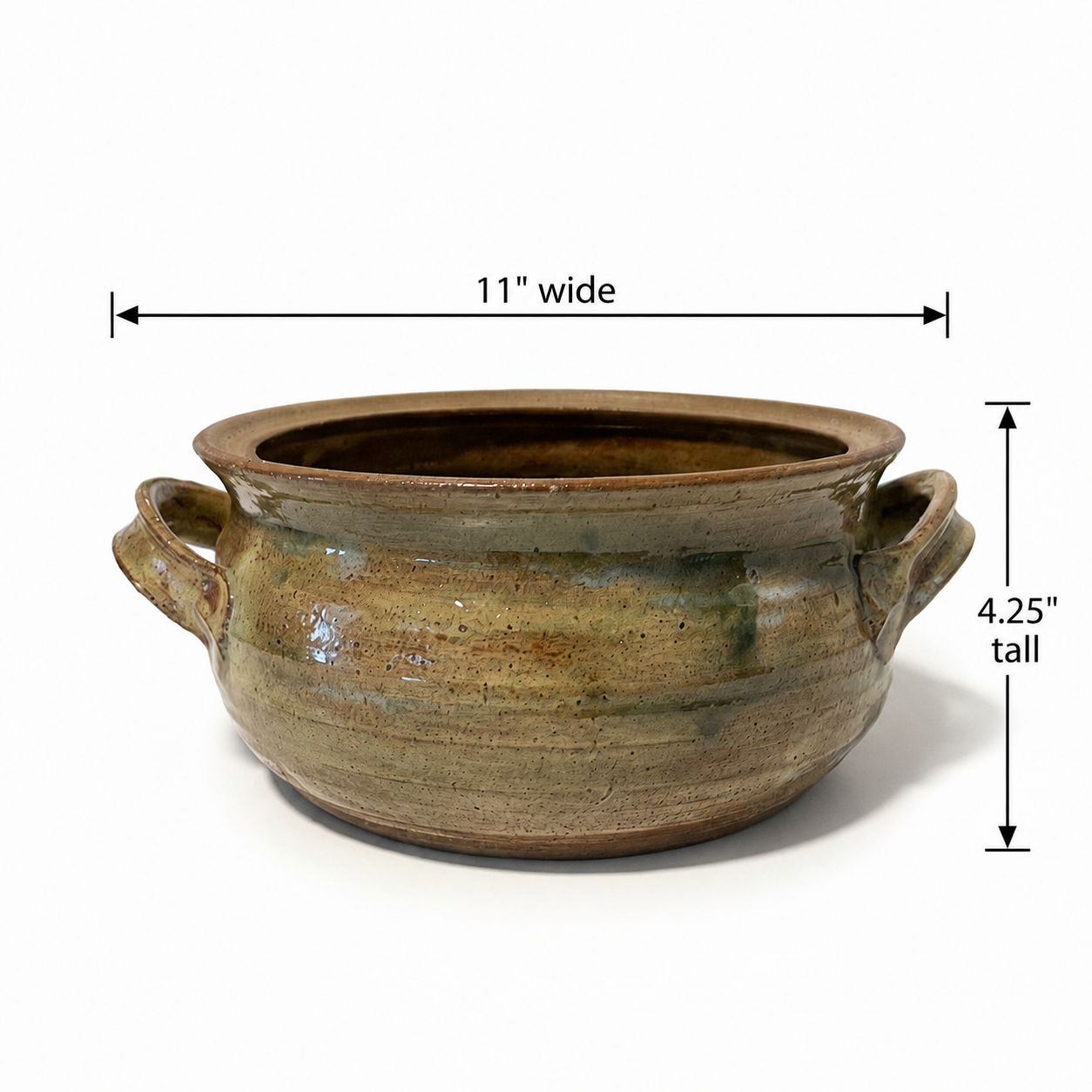 1970s Studio Pottery Bowl Signed Wheel Thrown Clay Bowl with Handles