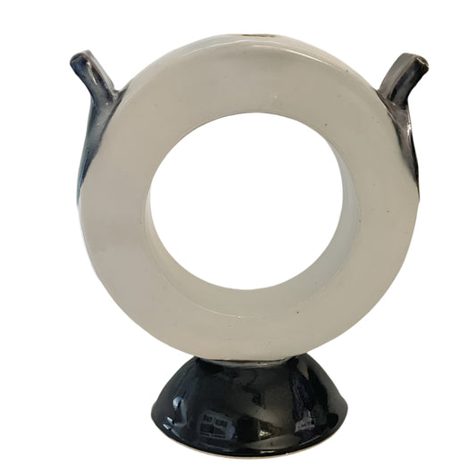 Vintage Art Pottery Ceramic Ring Vase in Taupe & Brown Dip Glaze