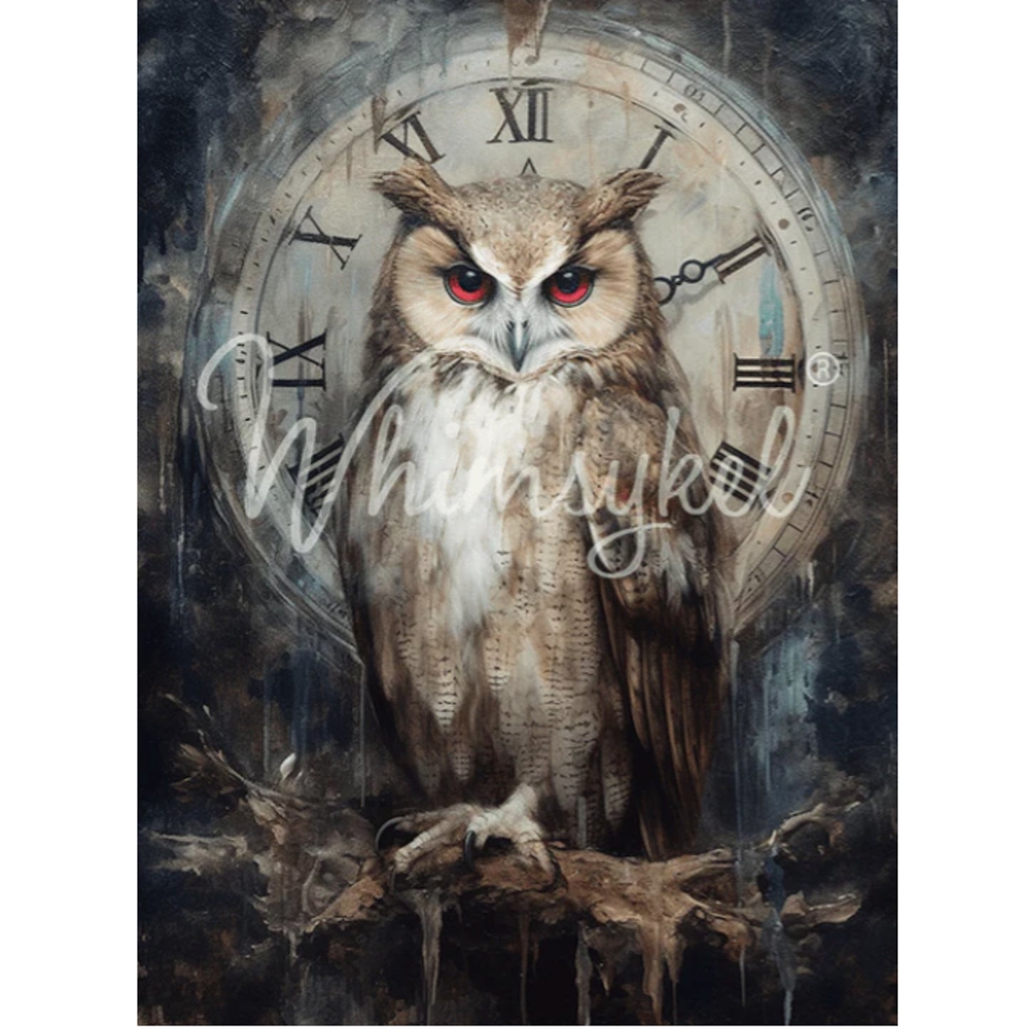 Whimsykel Designs Timekeeper Owl Decoupage Paper - 29" x 21" 18 LB