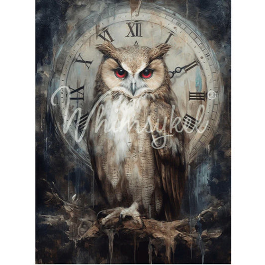 Whimsykel Designs Timekeeper Owl Decoupage Paper - 29" x 21" 18 LB