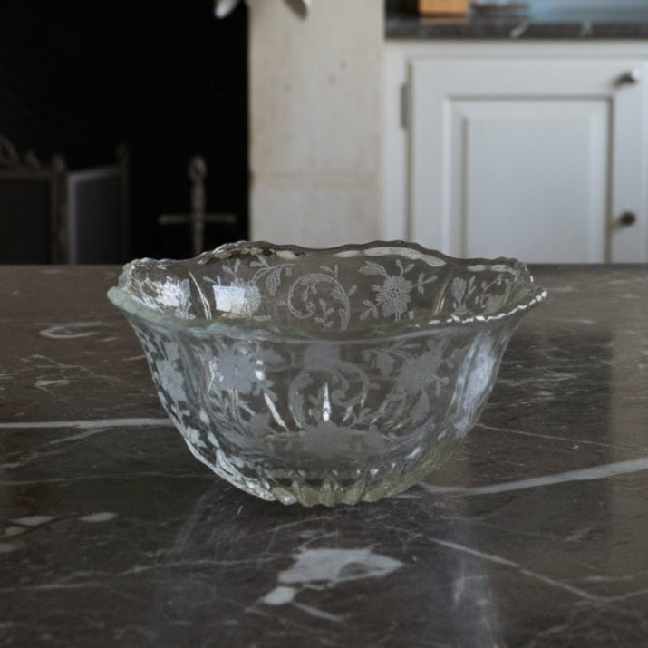Vintage Viking Prelude Etched Glass Mayonnaise Bowl with Scalloped Rim