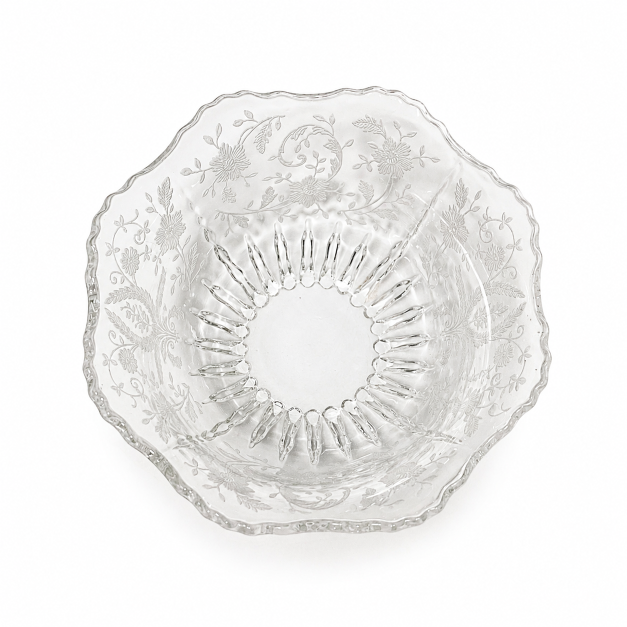 Vintage Viking Prelude Etched Glass Mayonnaise Bowl with Scalloped Rim