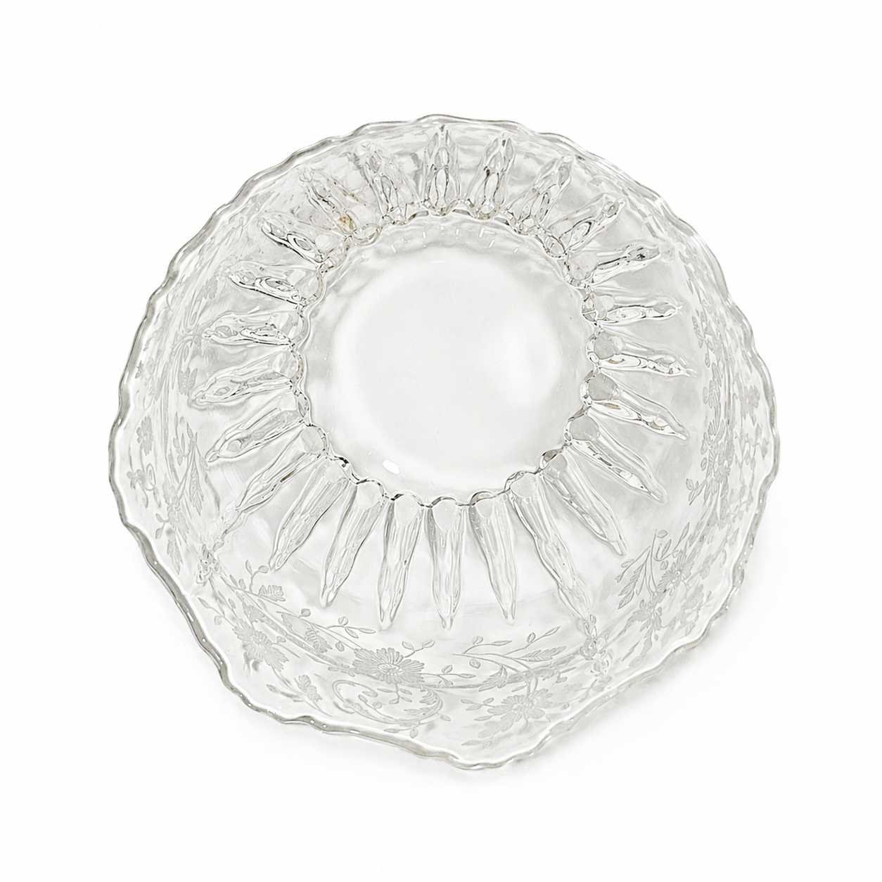 Vintage Viking Prelude Etched Glass Mayonnaise Bowl with Scalloped Rim