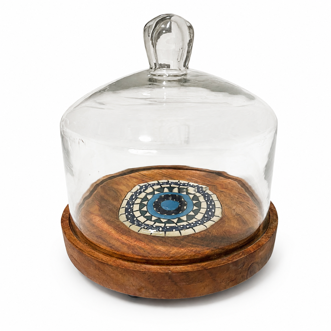 Vintage Glass Cheese Cloche with Wood Base - Handcrafted in India