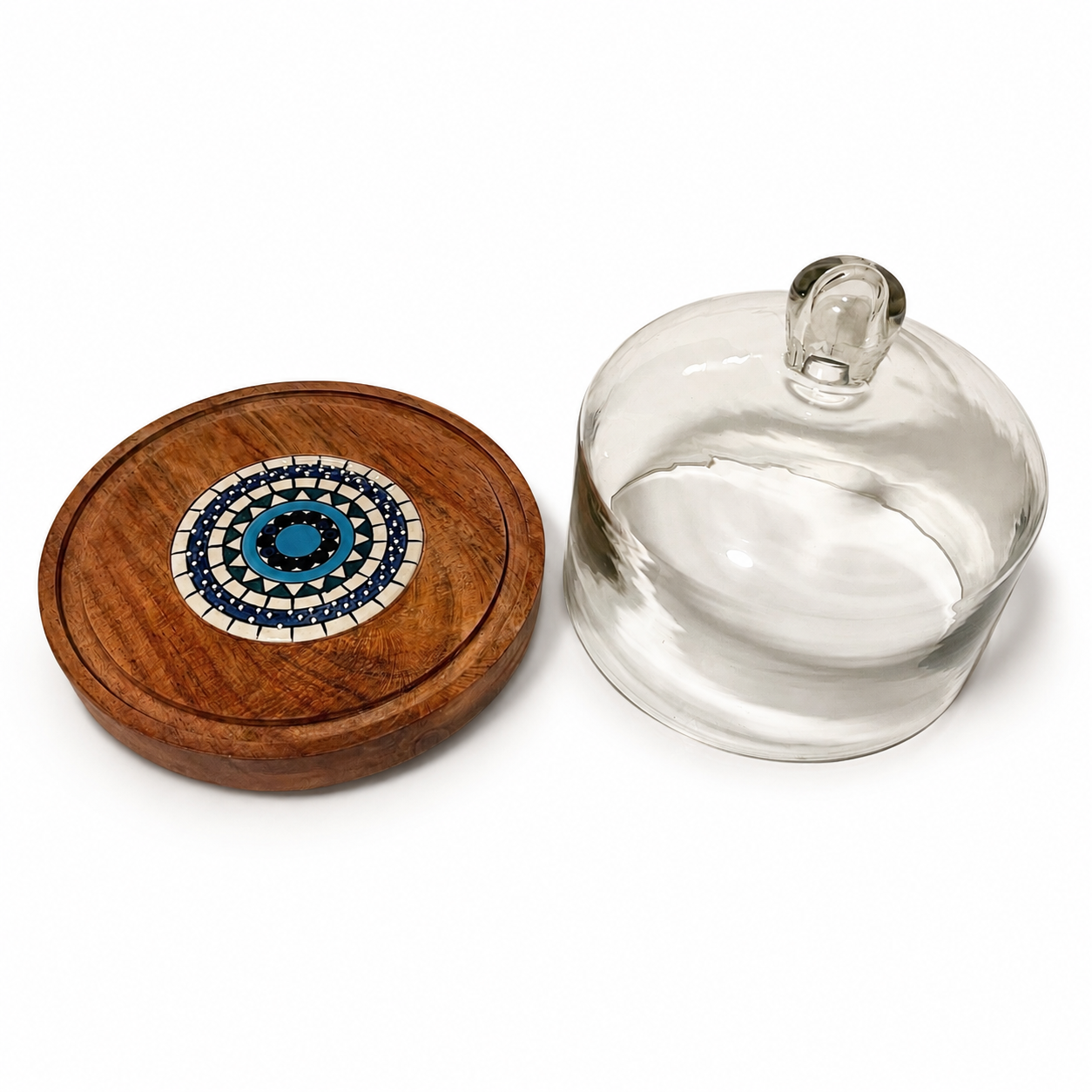 Vintage Glass Cheese Cloche with Wood Base - Handcrafted in India