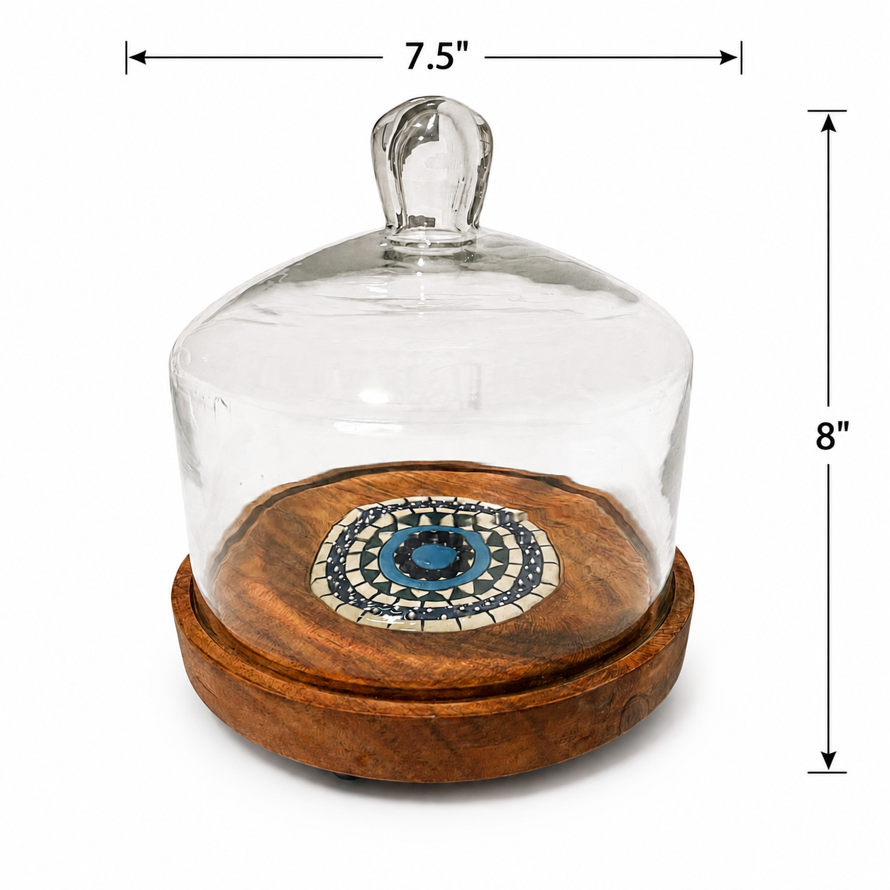 Vintage Glass Cheese Cloche with Wood Base - Handcrafted in India