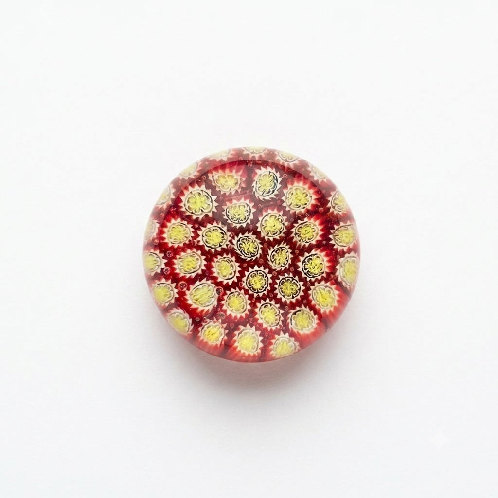 Vintage Hand Blown Art Glass Paperweight - Red & Yellow with Bubbles