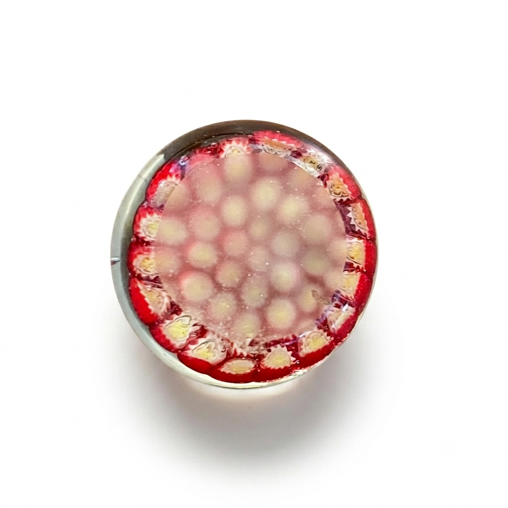 Vintage Hand Blown Art Glass Paperweight - Red & Yellow with Bubbles