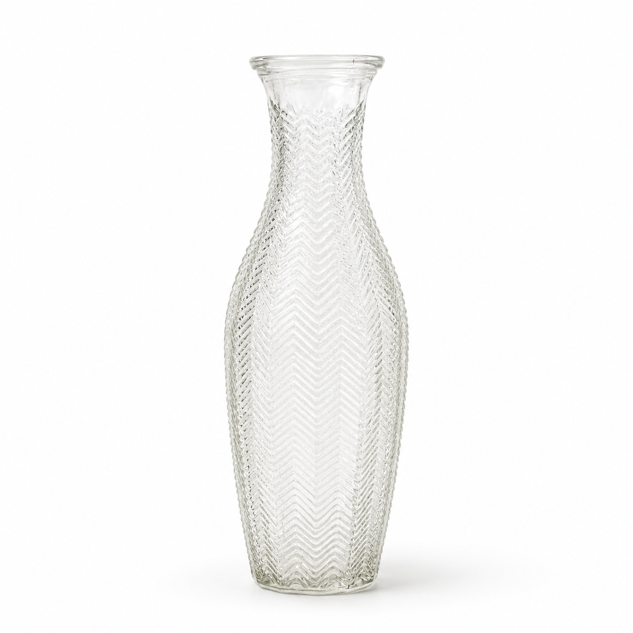 Vintage Clear Glass Herringbone Vase - Elegant Texture Pattern