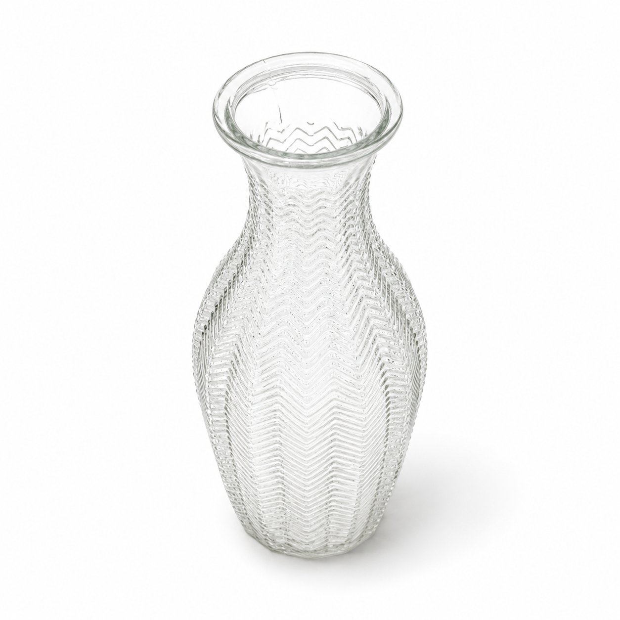 Vintage Clear Glass Herringbone Vase - Elegant Texture Pattern