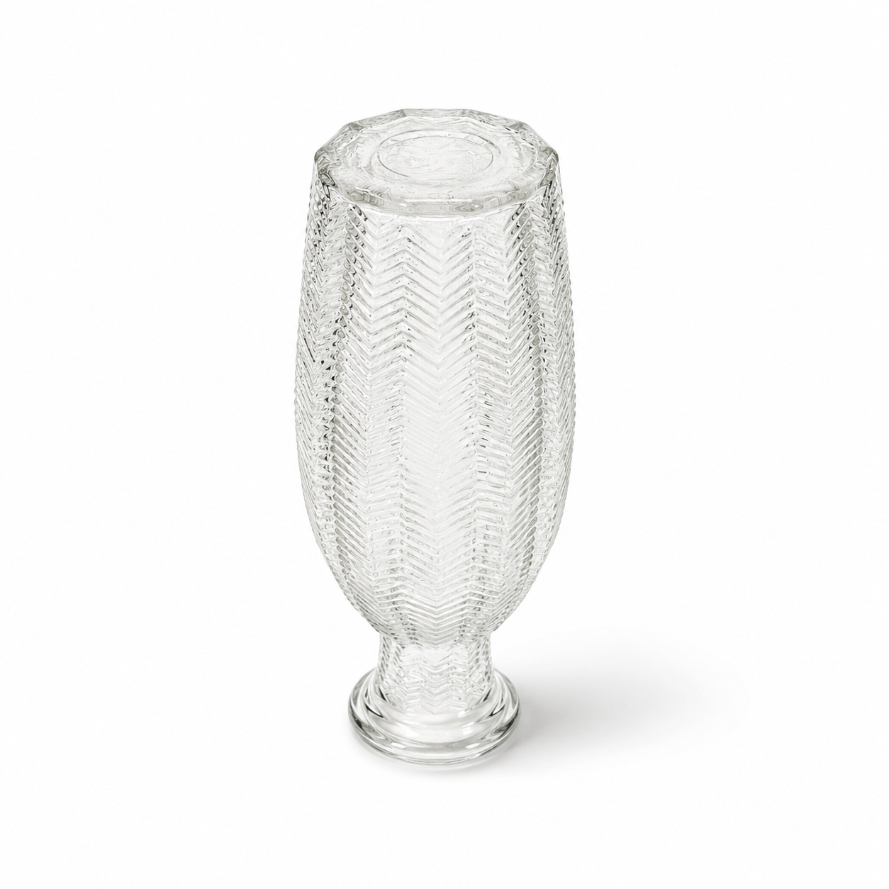 Vintage Clear Glass Herringbone Vase - Elegant Texture Pattern