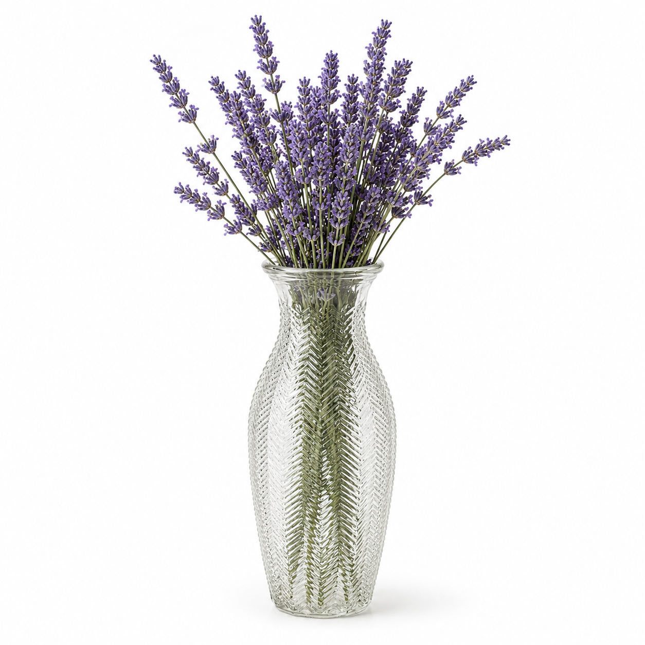 Vintage Clear Glass Herringbone Vase - Elegant Texture Pattern