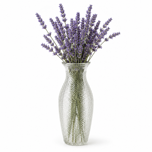 Vintage Clear Glass Herringbone Vase - Elegant Texture Pattern