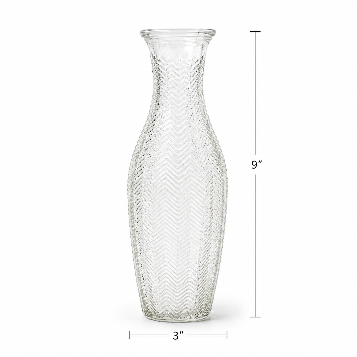 Vintage Clear Glass Herringbone Vase - Elegant Texture Pattern
