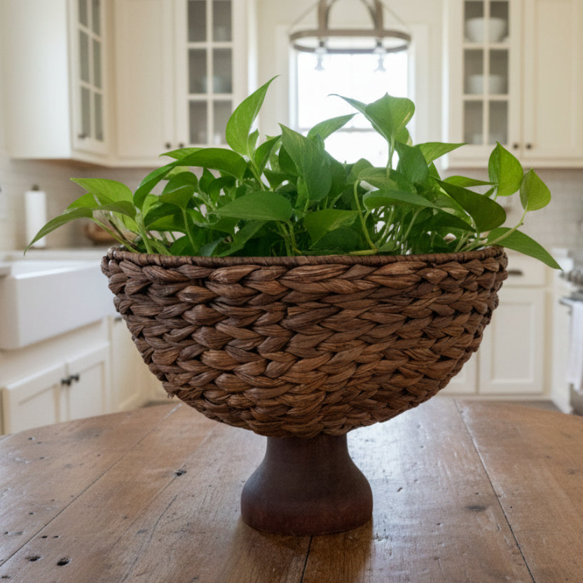 Vintage Water Hyacinth Pedestal Basket