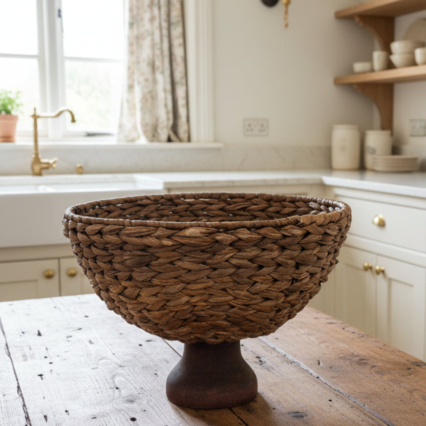 Vintage Water Hyacinth Pedestal Basket