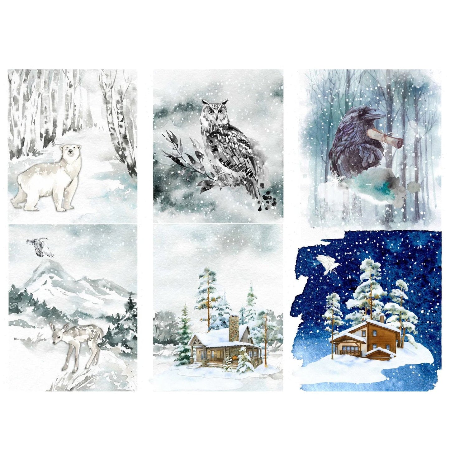 Roycycled Treasures Winter Project Blocks Decoupage Paper - 20"x30"