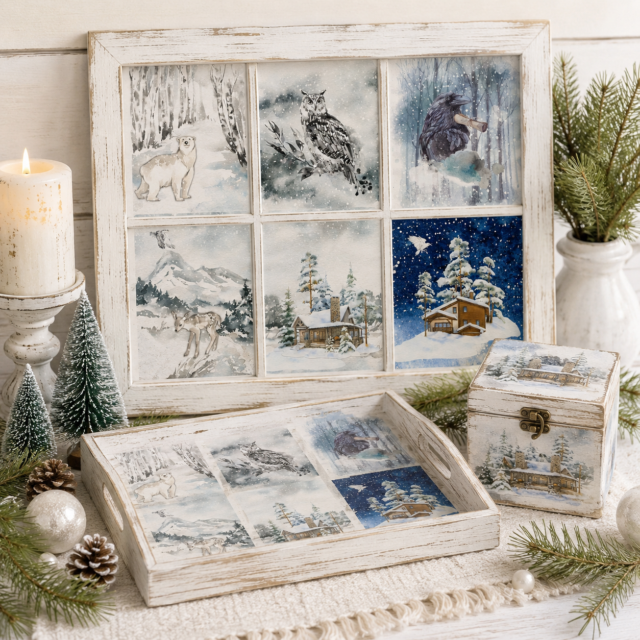 Roycycled Treasures Winter Project Blocks Decoupage Paper - 20"x30"