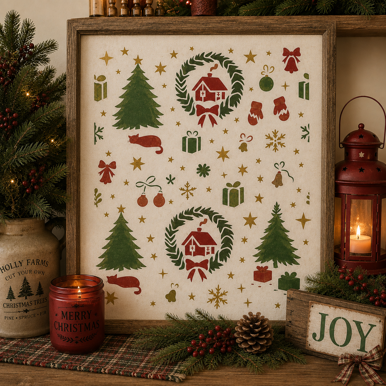 JRV Yule Tide Wallpaper Stencil - 11.5" x 13.5" 15 Mil Mylar
