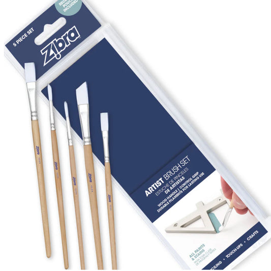 Zibra Small Artist Paint Brush Set - 5 Piece Detail Kit with Pouch
