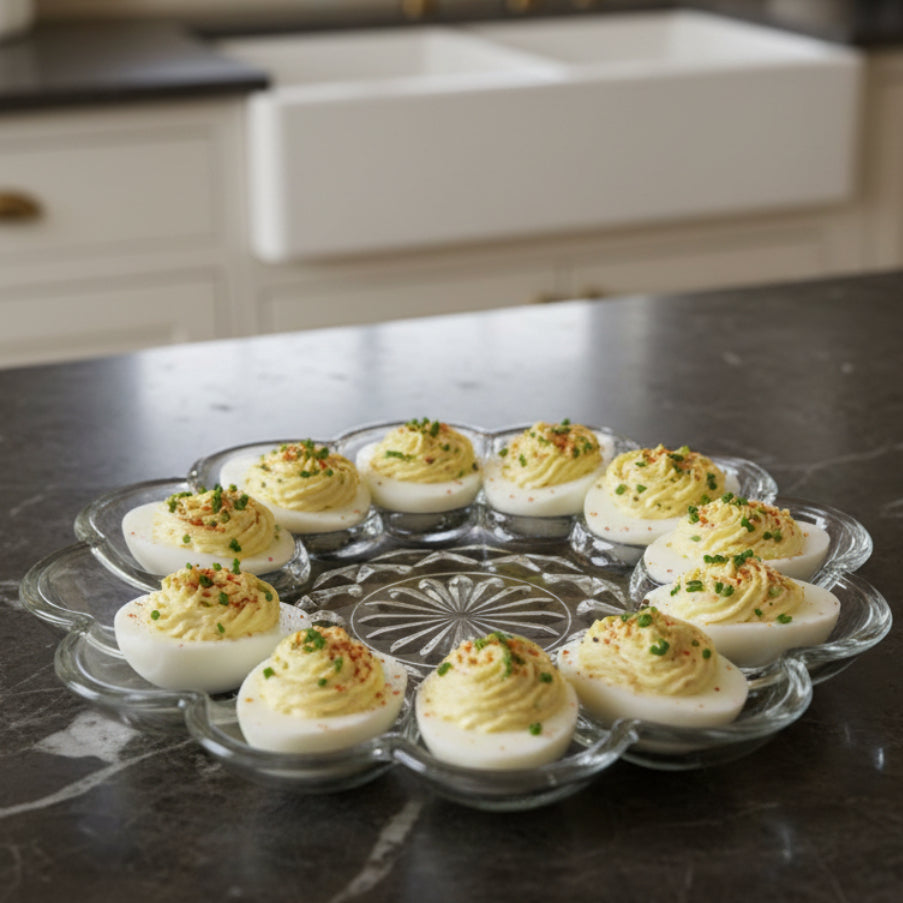 Vintage Anchor Hocking Deviled Egg Plate - 10" Clear Glass USA