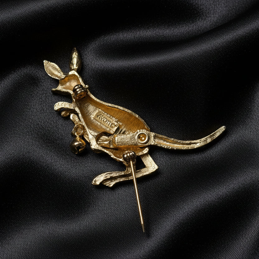 1970s Avon Kangaroo Brooch | Gold Tone and Articulating Tail