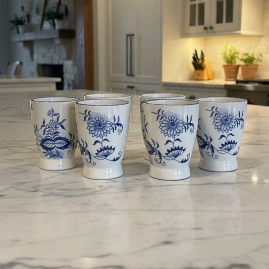 Blue Onion Hand-Painted Tea Cups Japan - Set of 6