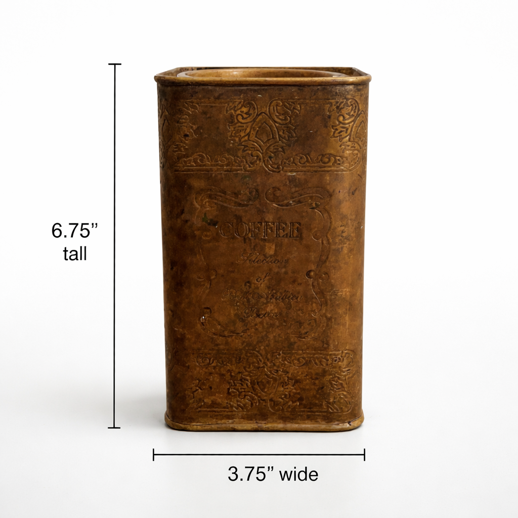 Vintage Brass Coffee Tin Etched Arabica Beans Kitchen Storage Canister
