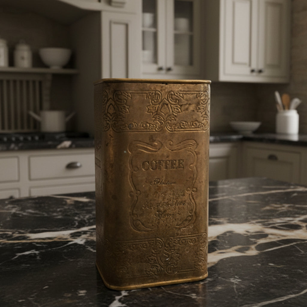 Vintage Brass Coffee Tin Etched Arabica Beans Kitchen Storage Canister