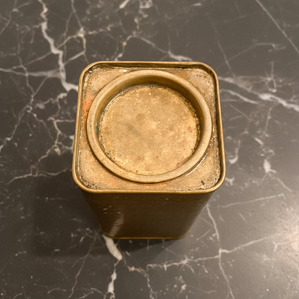 Vintage Brass Coffee Tin Etched Arabica Beans Kitchen Storage Canister