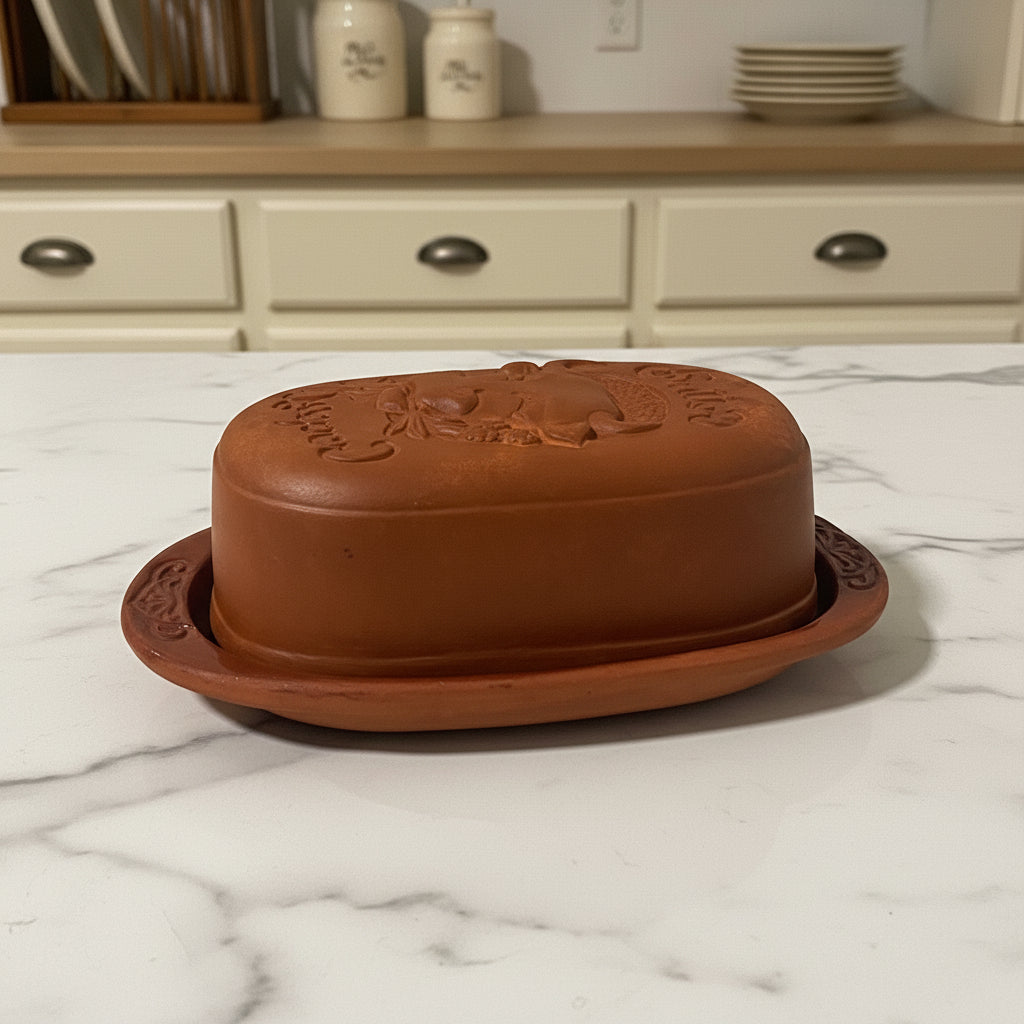 Vintage Gourmet Topf Terracotta Butter Keeper - Cow Design USA 1979