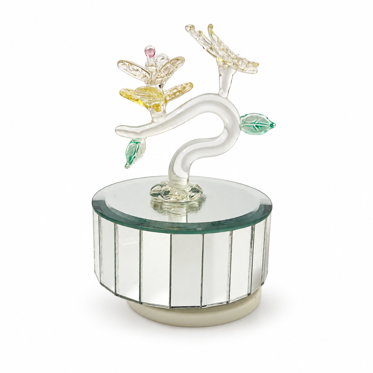 Vintage Glass Butterfly Carousel Music Box - Working Condition