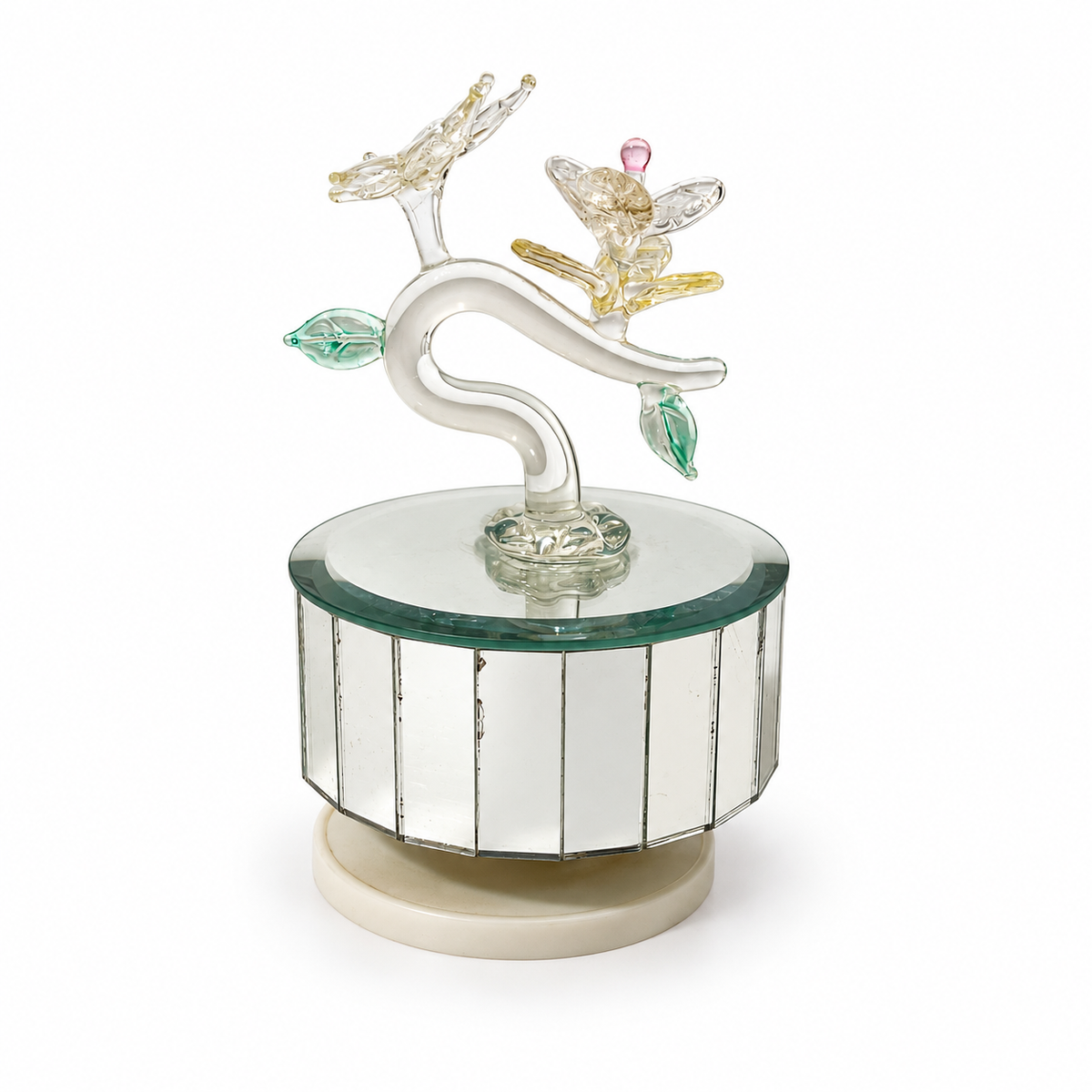 Vintage Glass Butterfly Carousel Music Box - Working Condition