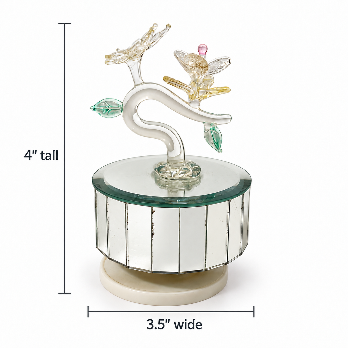 Vintage Glass Butterfly Carousel Music Box - Working Condition