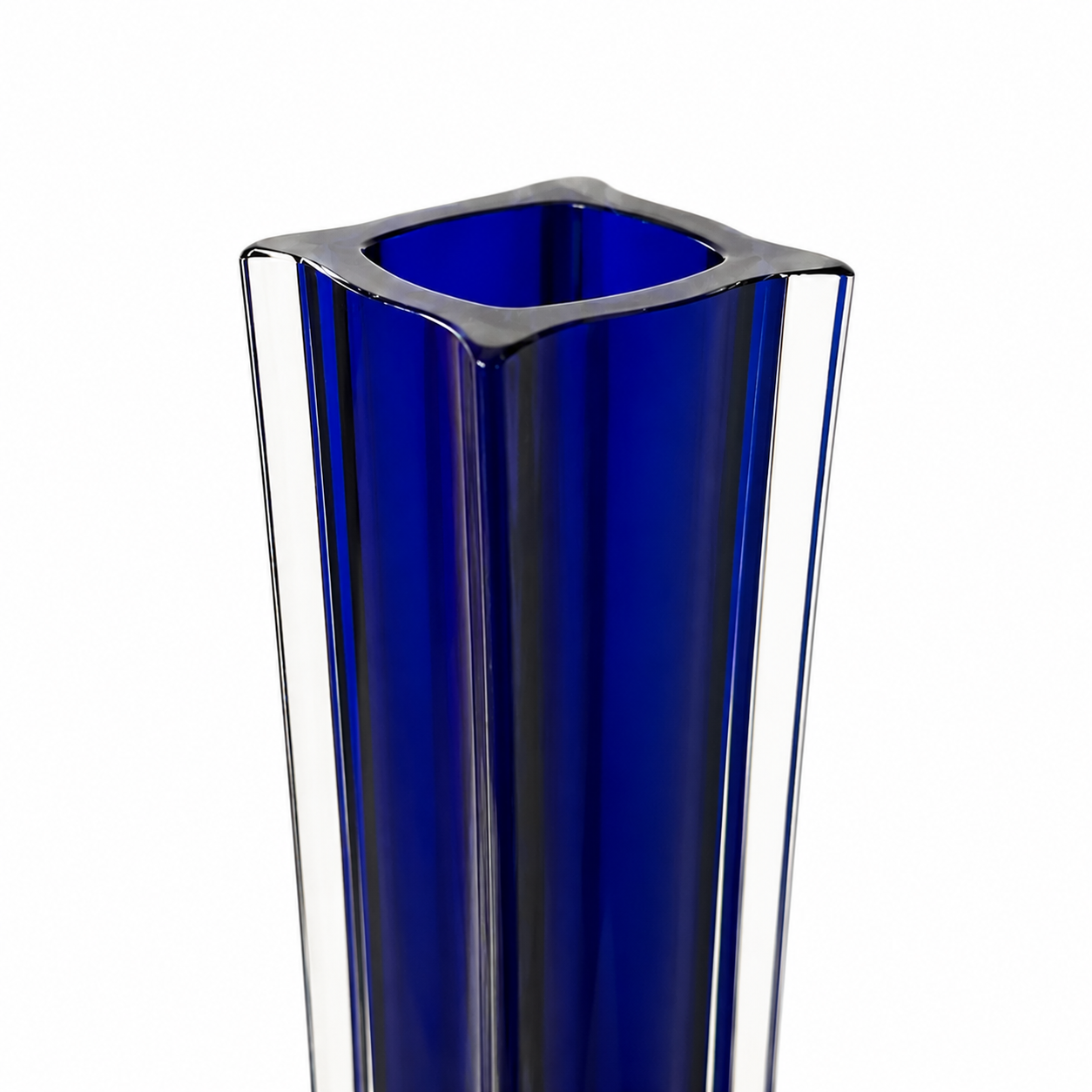 Vintage Cobalt Blue Glass Bud Vase with Clear Base - 11.75 Inch Tall