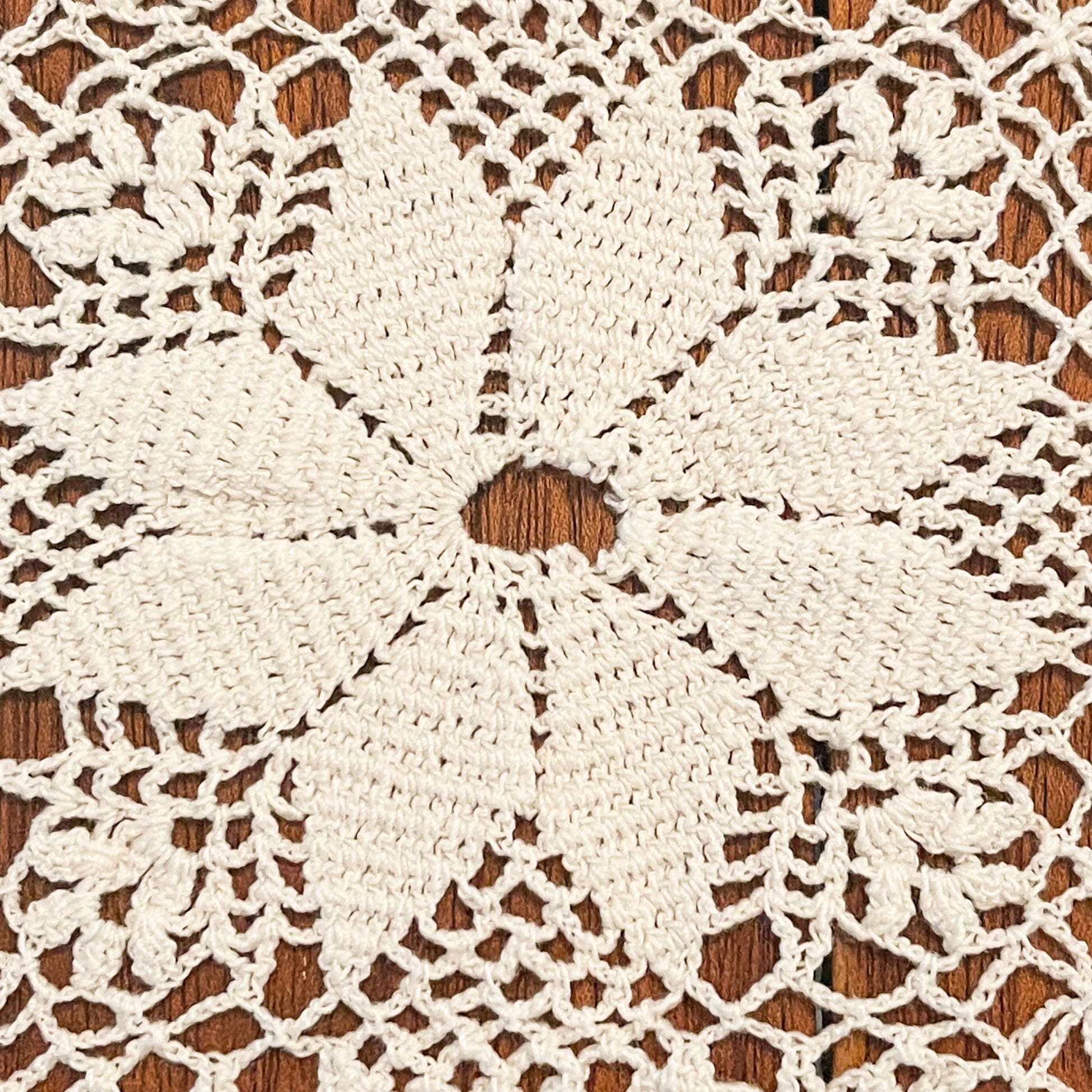 Vintage Hand Crochet Tablecloth - White Cotton 48 x 70 Farmhouse Decor