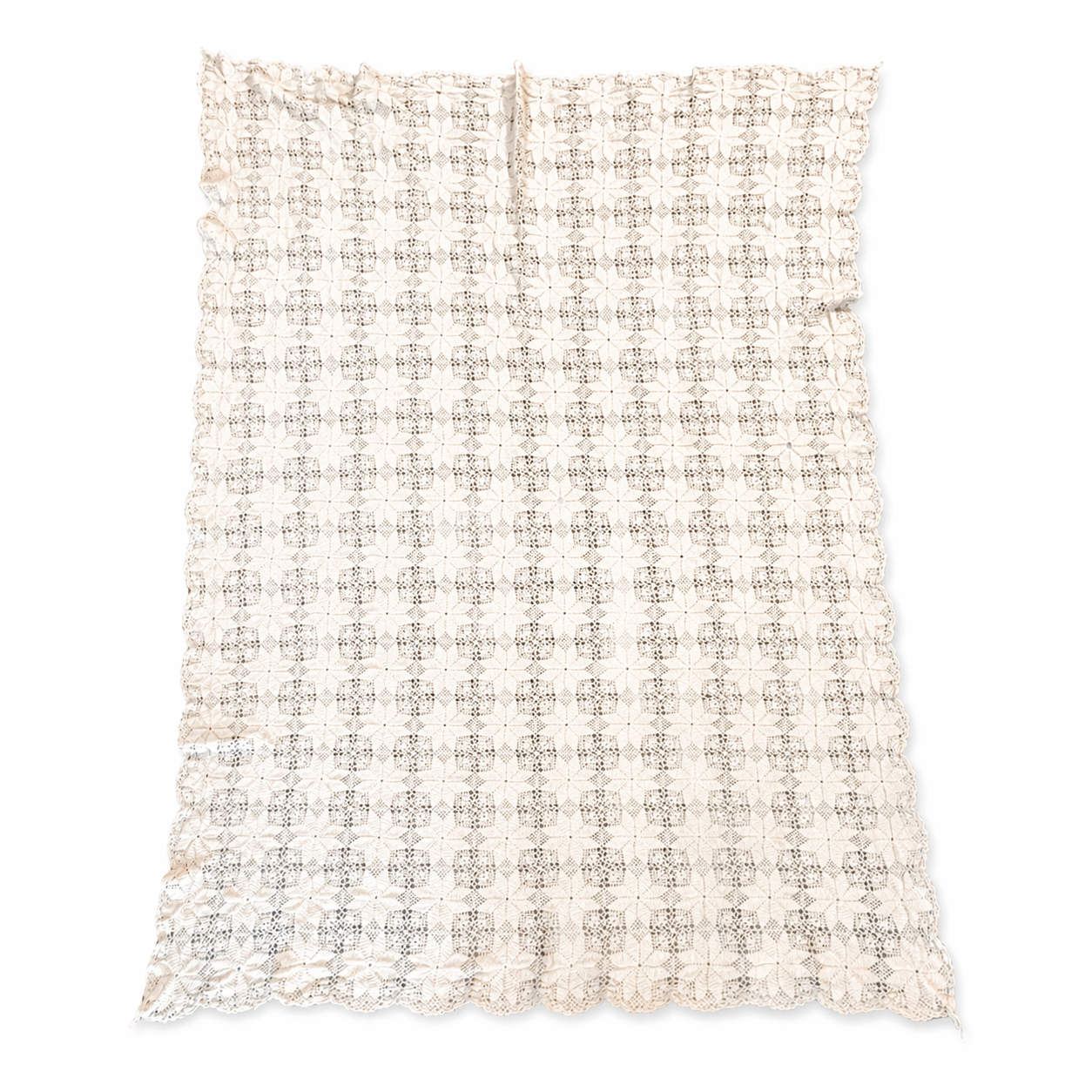 Vintage Hand Crochet Tablecloth - White Cotton 48 x 70 Cottage Decor