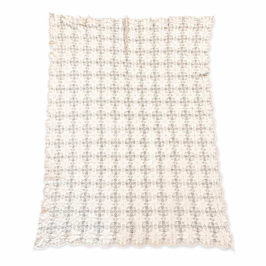 Vintage Hand Crochet Tablecloth - White Cotton 48 x 70 Cottage Decor