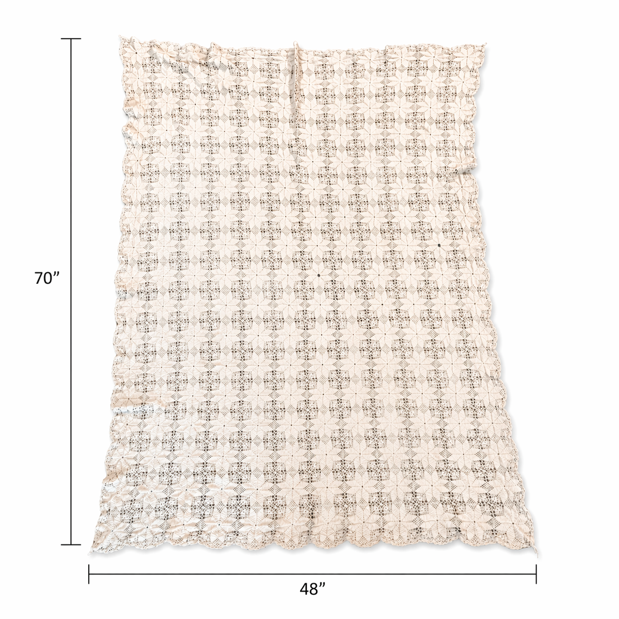 Vintage Hand Crochet Tablecloth - White Cotton 48 x 70 Cottage Decor